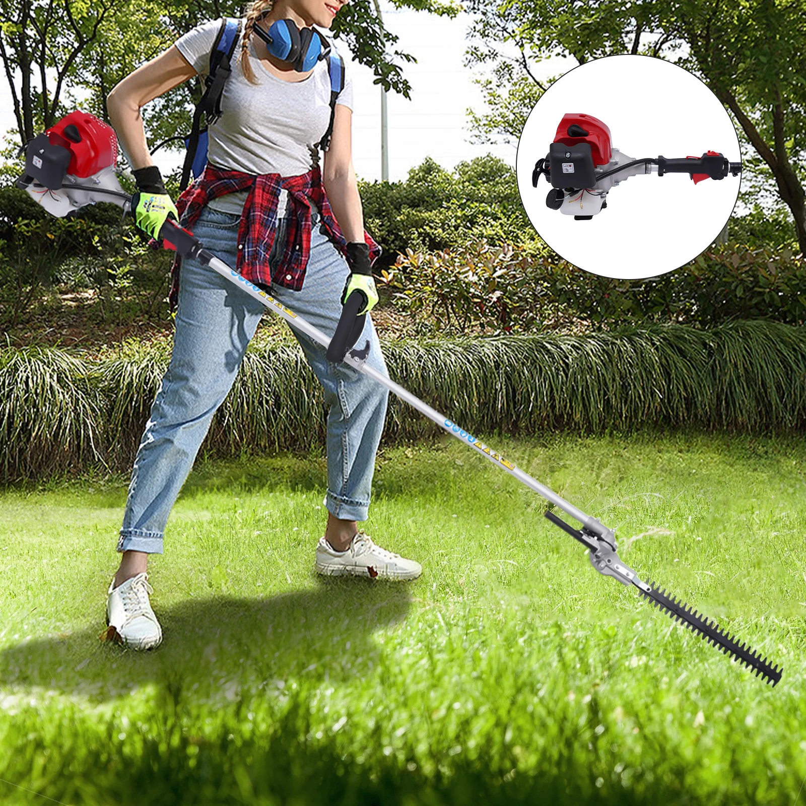 4-in-1 Side-Mounted Lawnmower 51.7cc Gas Powered Gardener Hedge Shears Grass Trimmer Garden Tools Set