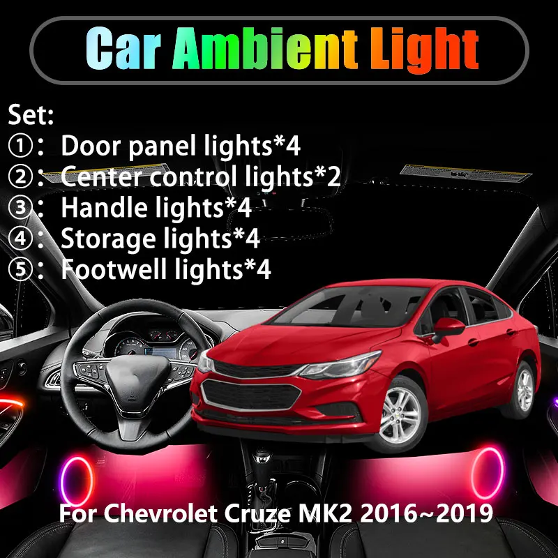 

Для Chevrolet Cruze MK2 2016 ~ 2019 Holde 2/18 в 1 Автомобильное окружающее освещение Светодиодные внутренние светодиодные фонари багажника USB RGB Ensemble Streamer