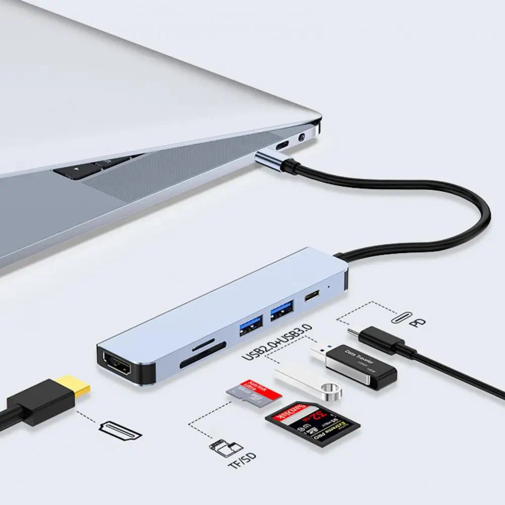 

USB C Hub Convenient Widely Compatible Safe 6-in-1 USB Type C Hub for Notebook