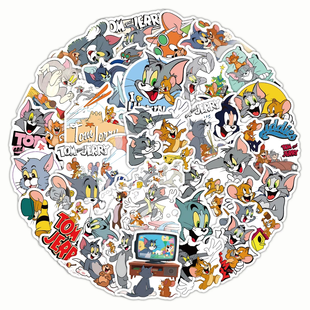 10/30/50 Uds. Pegatina divertida de dibujos animados de Tom y Jerry decoración DIY monopatín impermeable cuaderno Graffiti juguete