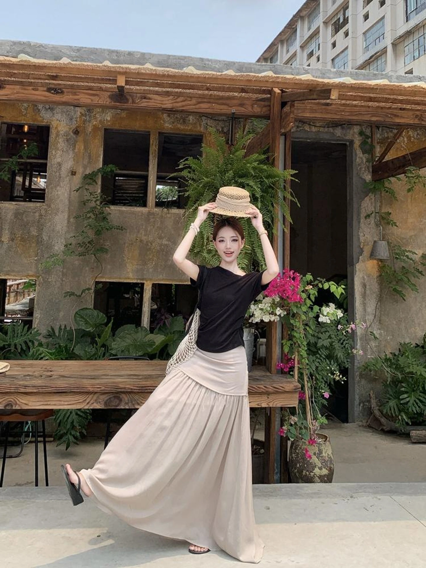 

Korean Style Short Sleeve T-Shirt And Mesh A-Line Skirt Two-Piece Set Women Summer New Chic Casual High Waist