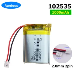 1-10PCS XHR 2.0mm 2pin 3.7V 1000MAH 102535 Lithium Polymer LiPo Rechargeable Battery For MP3 headphone PAD DVD Bluetooth Camera
