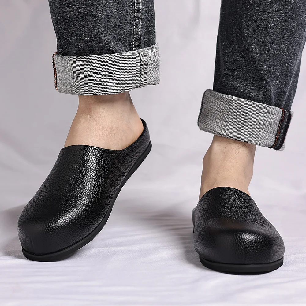 

Men's summer fashion half-soled shoes in large size, flat bottom, head-shaped, lazy person shoes, lightweight and casual shoes