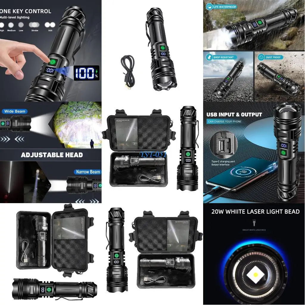 

E15A Metal Body Flashlight Variable Beam Focusable Real Time Battery Capacity Display Weather Resistant for Outdoor