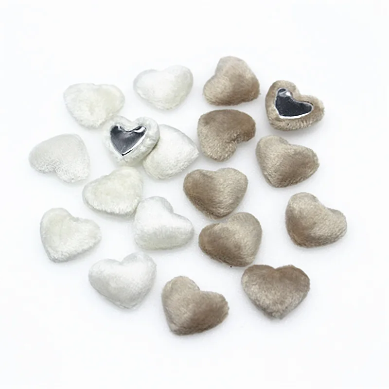 17mm 50pcs Flannel Fabric Covered Heart Button Flatback DIY Decoration Buttons Scrapbooking Earring Accessories