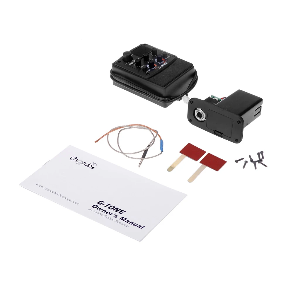 Cherub G-Tone GT-6 Acoustic Guitar Preamp Piezo Pickup 3-Band EQ Equalizer LCD Tuner Reverb Delay Chorus Wide Effects 6.35mm