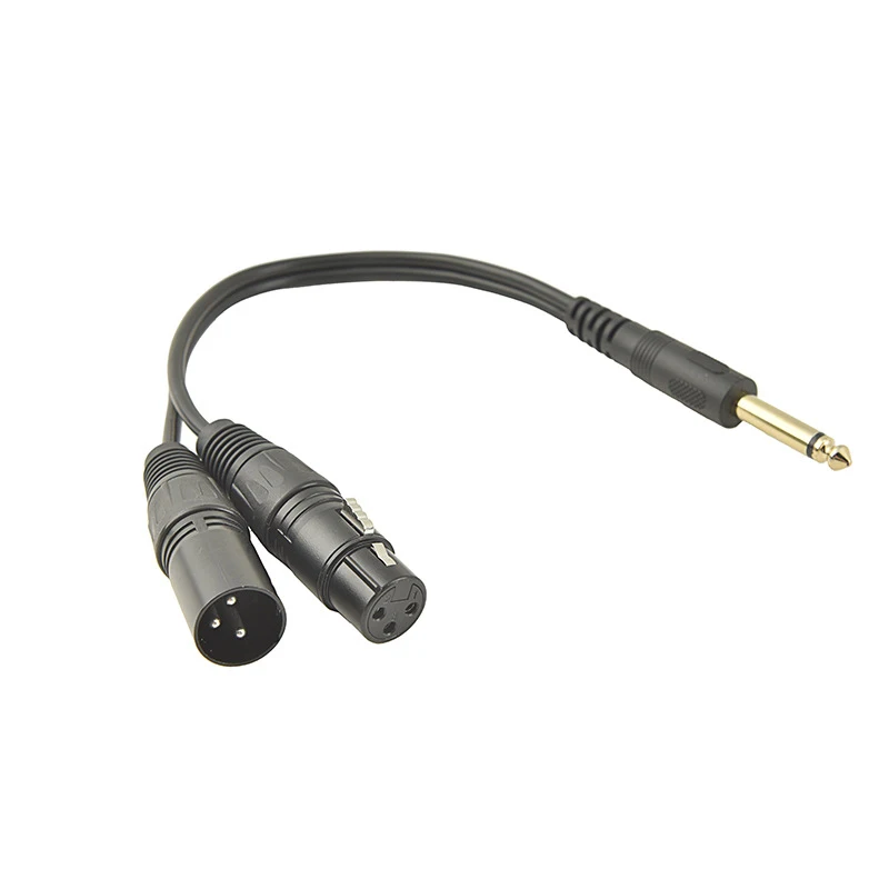 TS 6.35mm Male to Female + XLR 3 Pin Male Y Allocation Splitter Unbalanced Mono Adapter Cable 30cm for audio microphone