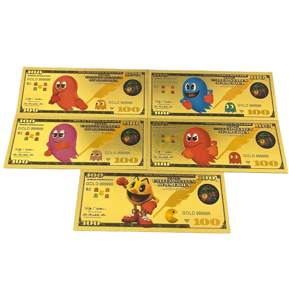 

5 models Pac Game gold foil plastic banknote Board Games Card Cartoon anime gold banknote plastic craft money Toy Gift