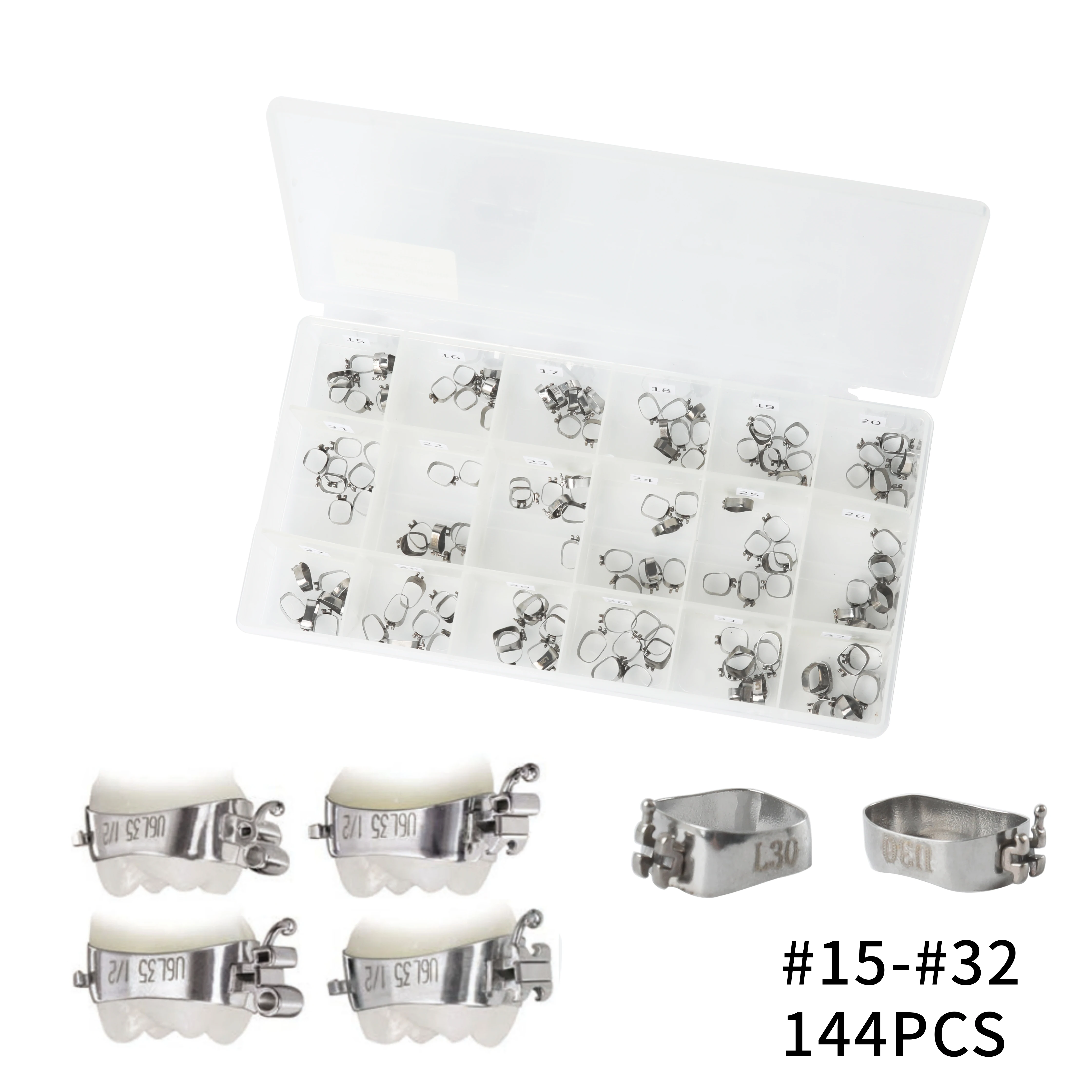 

144Pcs Orthodontic Bands Bicuspid Prewelded with Bracket 0.022 Inch Roth System 15#-32#for Dental Braces CE