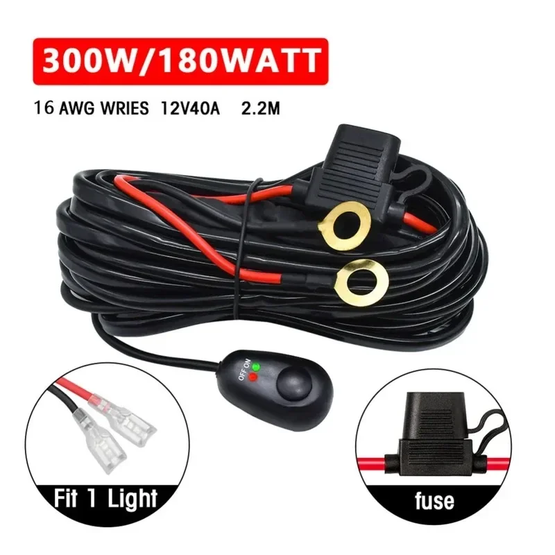 Universal LED Light Bar Wiring Harness Kit For Off Road Truck SUV ATV UTV Boat 16AWG with 12V 40A Relay on Off Switch 300W