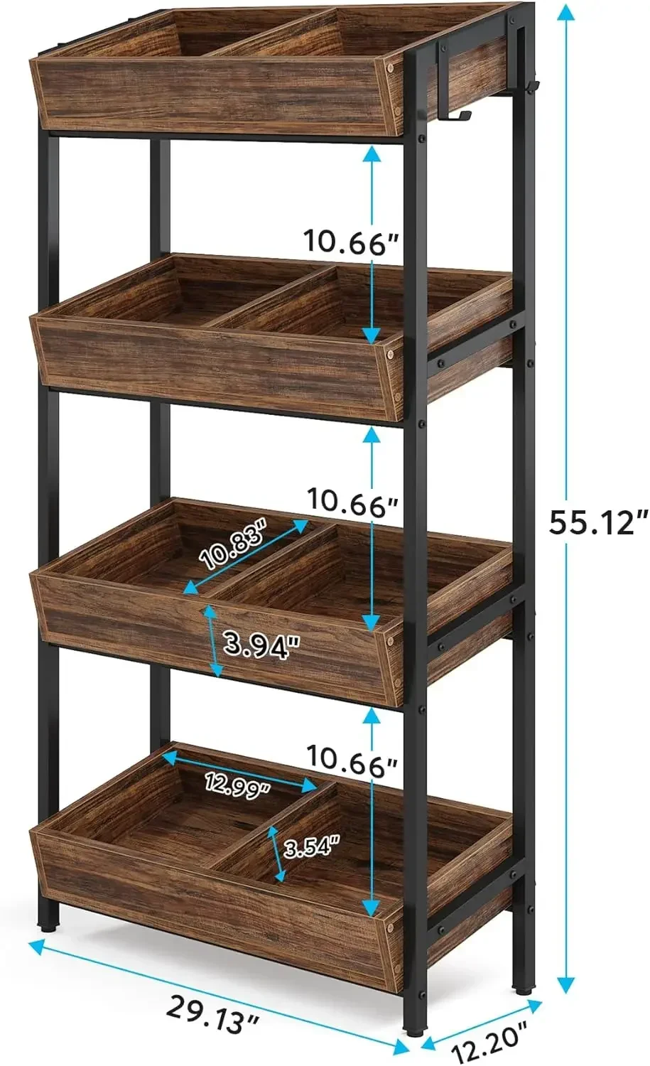 4-Tier Retail Display Rack,Wooden Snack Candy Stand, Concession Potato Chip Display Shelf,Storage Shelving Organizer,Metal Frame