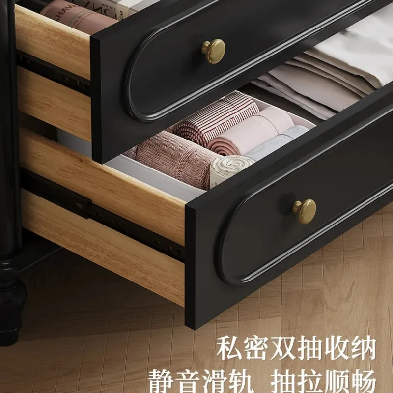L  Solid Wood Wardrobe Bedroom Home Simple Storage Cabinet Vintage Style with Drawers Three Door Black Wardrobe