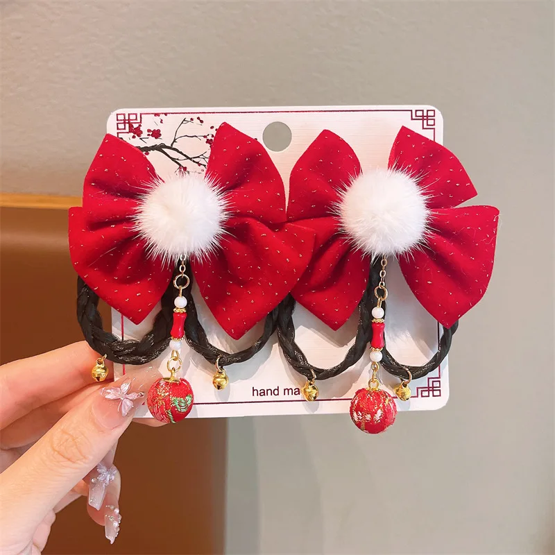 

1 пара красивых детских новогодних заколок для волос 2025 года, заколка для волос с мультяшным змеиным бантом в китайском стиле, красные милые аксессуары для волос для девочек