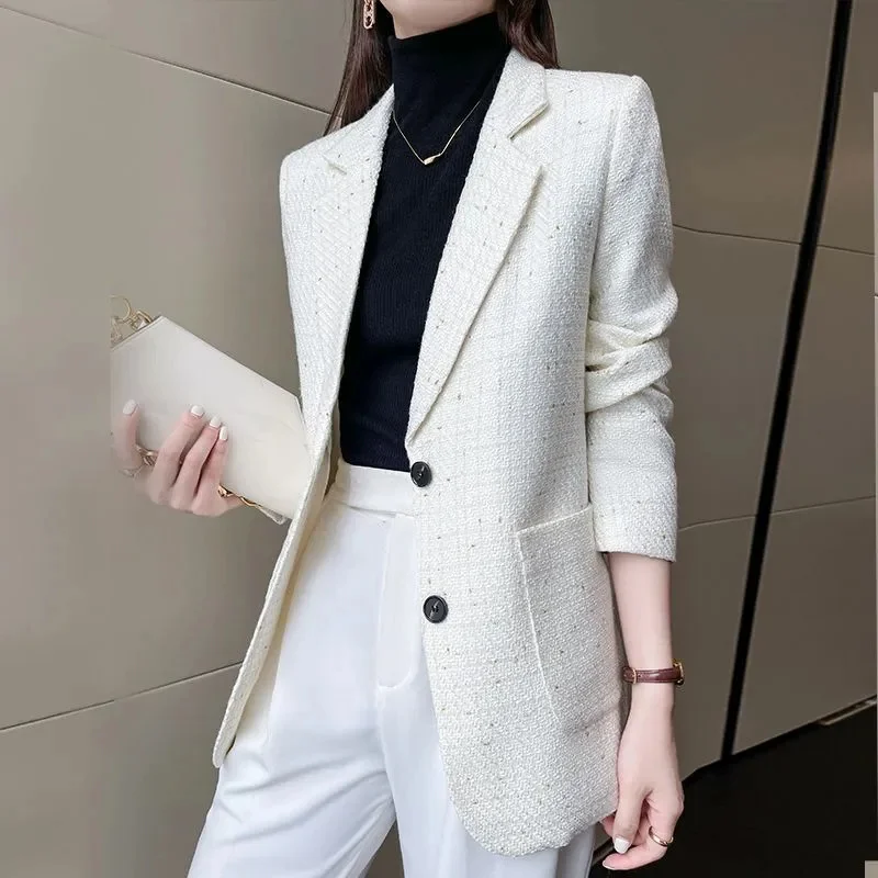 Imagem -02 - Blazer de Manga Comprida Feminino Blazers Femininos Branco Fino Escritório Curto Jaqueta Feminina Elegante Primavera Outono Novo B1116