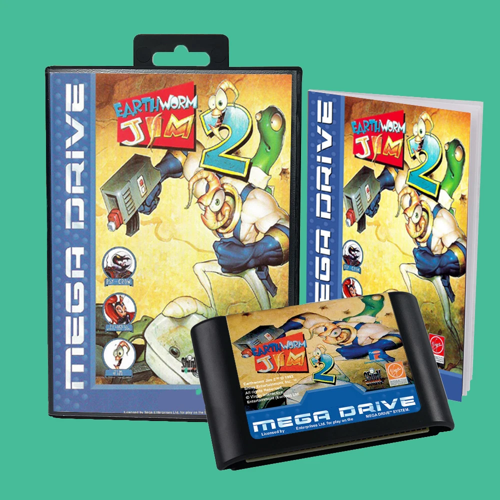 لعبة دودة الأرض جيم 1 ودودة الأرض جيم 2 الولايات المتحدة الأمريكية/EUR لـ SEGA Mega Drive Genesis 16 بت وحدات التحكم صندوق خرطوشة الألعاب دليل #2