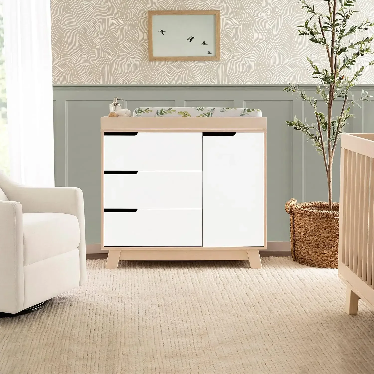 Changer Dresser with Removable Changing Tray in Washed Natural and White