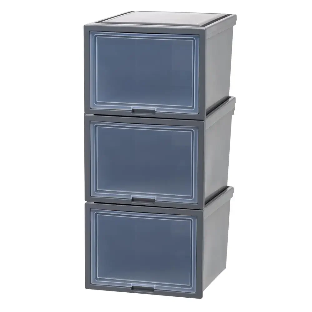 Clear Plastic Drawer Storage Bins Stackable Under Bed Organizer Flip-Up Door 3 Pack