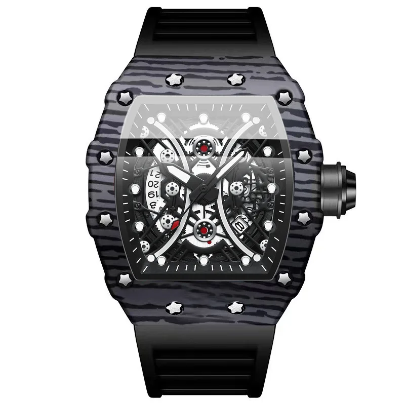 Mode herren Uhr BINBOND Hohl Mechanik Voll Automatische Luxus Uhren Männer Silikon Band Wasserdichte Armbanduhr Uhr B8766