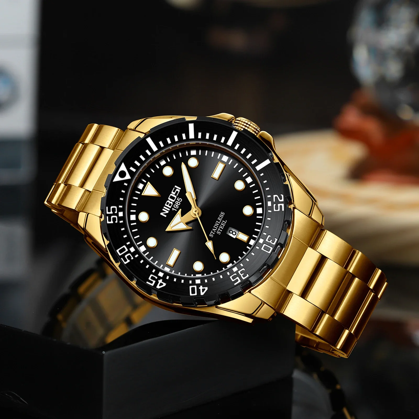 Nibosi-メンズ防水発光クロノグラフ時計、高級スポーツウォッチ、自動時計、トップブランド