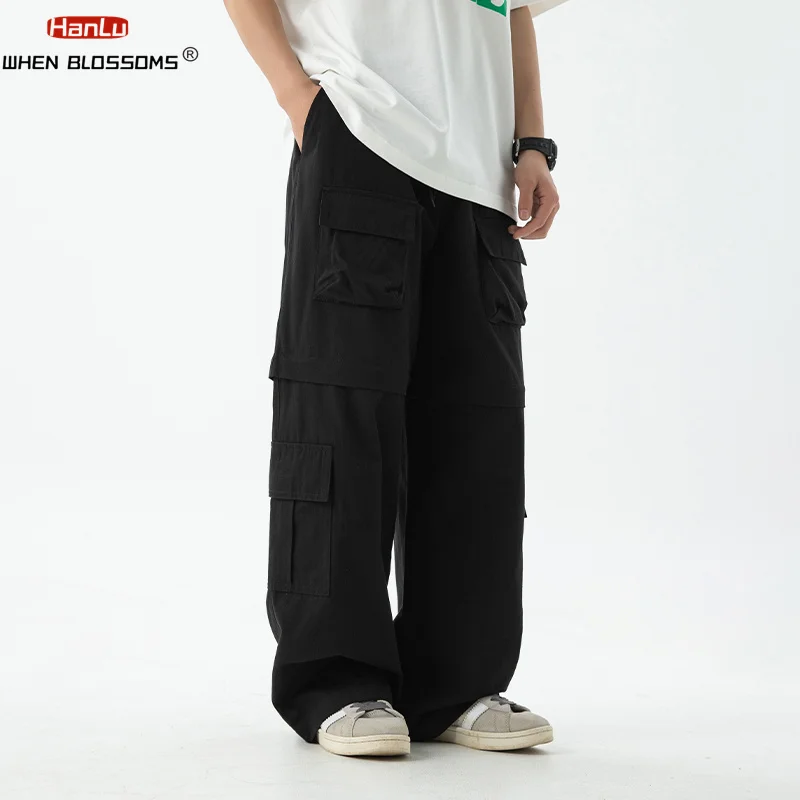 Pantalones Cargo de algodón puro para hombre, pantalón informal de gran tamaño con múltiples bolsillos, ropa de calle japonesa, Hip Hop, novedad de 2024