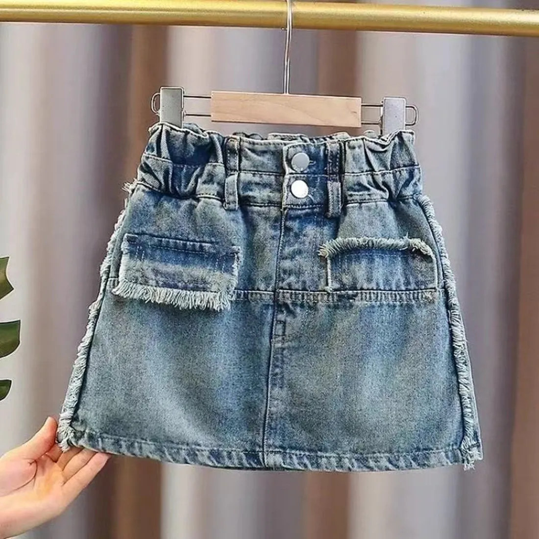 Rok Denim Anak Perempuan Gaun Anak-anak Menengah dan Besar Modis Baru Musim Panas Rok Pendek Memakai Rok Anak-anak Di Luar 120-170CM