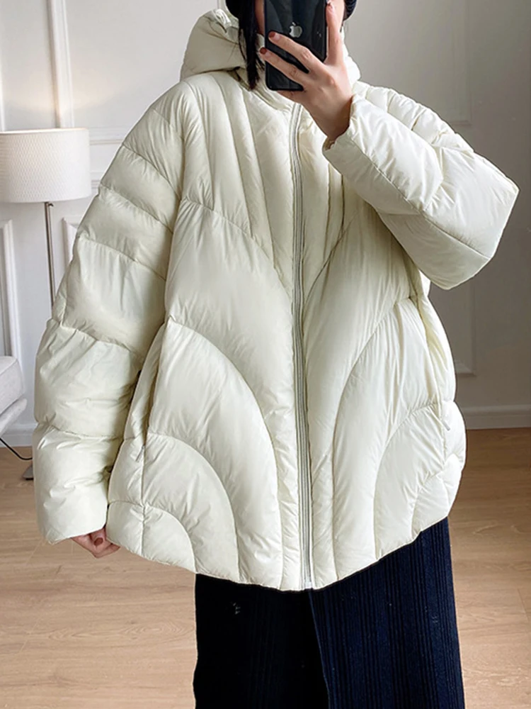 LANMREM Fashion White Duck Down Jackets Women\'s Hooded Solid Color Warm Thick Coat Versatile Winter New Clothing 2VV1913