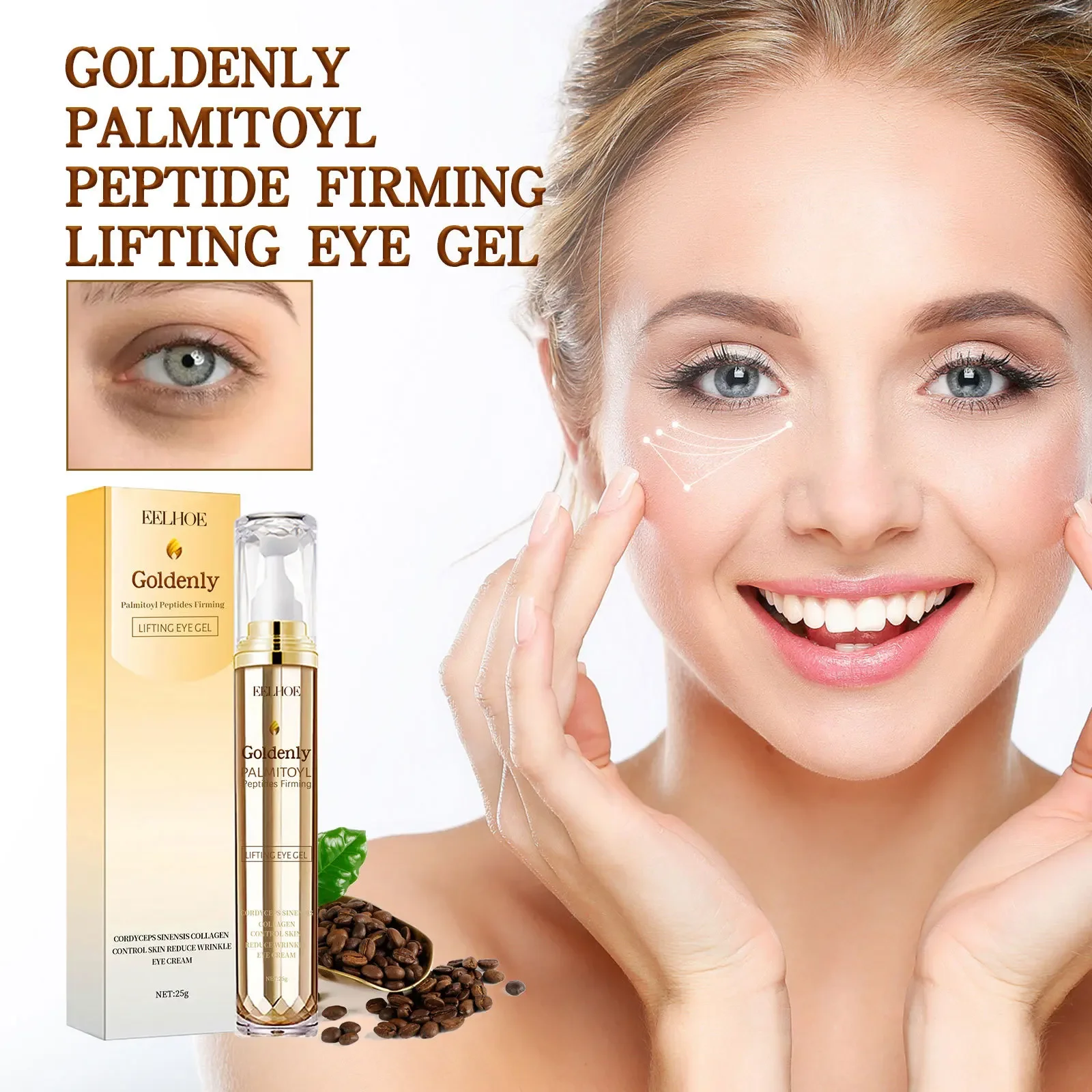 

EELHOE Golden Palm Coffee Eye Cream Fade Fine Lines, Dark Circles, Tighten The Skin Around The Eyes, Anti-wrinkle Eye Cream