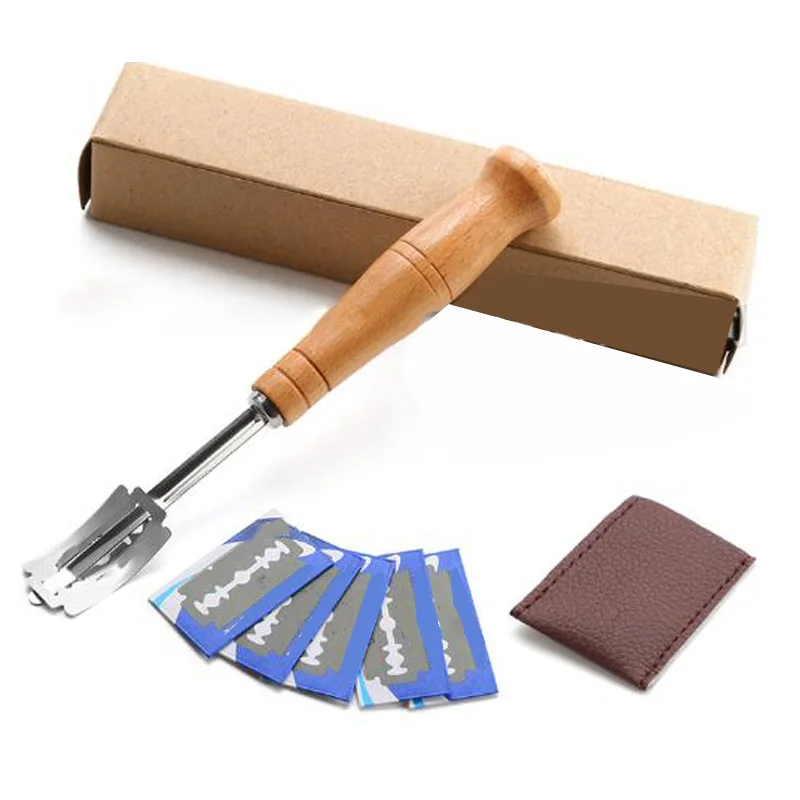 

M05K Bread Bakers Cutter Slashing Tool Dough Making Razor Wood Handle Bakeware for Bread Bakeware Kitchen with 5X Blades