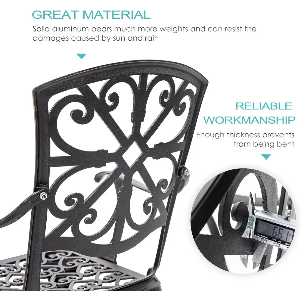 3 Piece Outdoor Bistro Set Cast Aluminum Patio Set Bistro Table Set Rustproof Patio Table and Chairs with Umbrella Hole