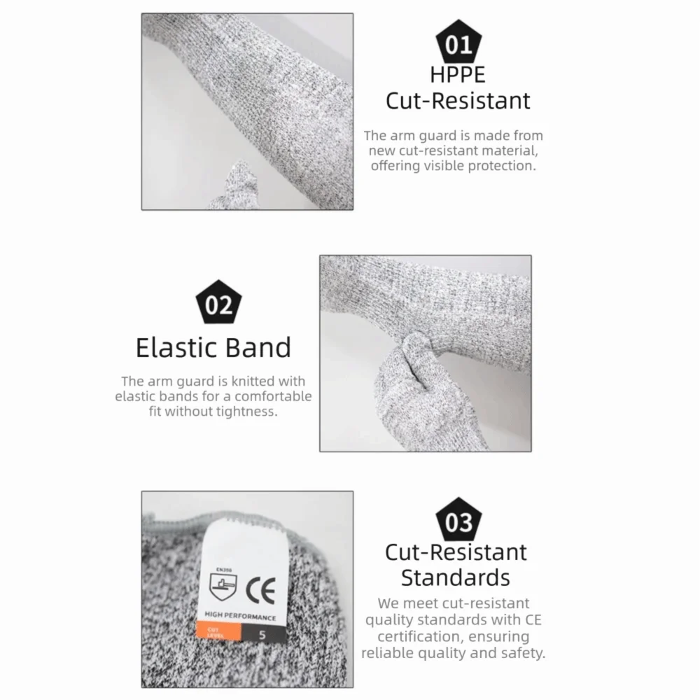1Pair HPPE Cutting Resistant Bracers Breathable Puncture Resistant Safety Sleeves Extended Stab-Proof Protection Gloves