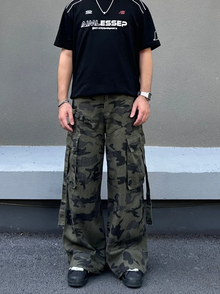 2026 Cyber Y2K Streetwear Camouflage Baggy Cargo New Jeans Pants For Men Clothing Straight Multi Pockets Hip Hop Long Trousers