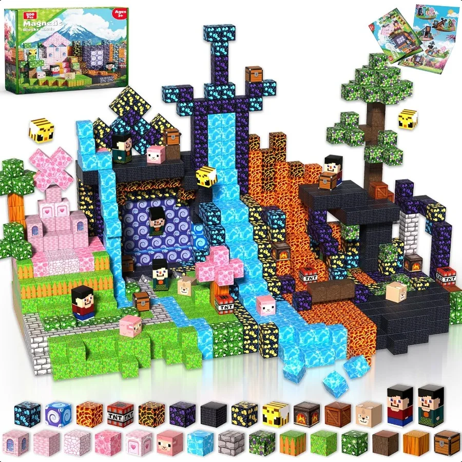 

200PCS Magnetic Building Blocks Forest Volcano Adventure Set STEM Learning Toys for Ages 3+ Strong Magnets Creative Play Gift f