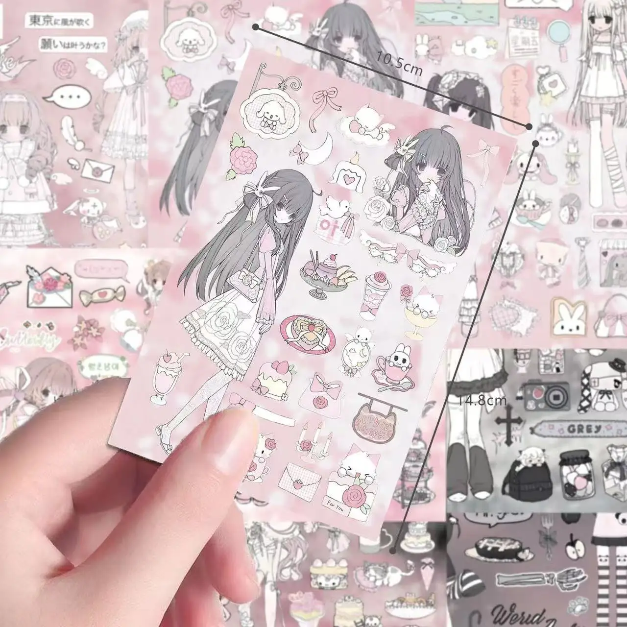 Cartoon Ins 8 Pieces of Powder Mixing Lolita Lolita Film Stickers Fresh Healing Popular Anime Mobile Phone Case Collage Stickers