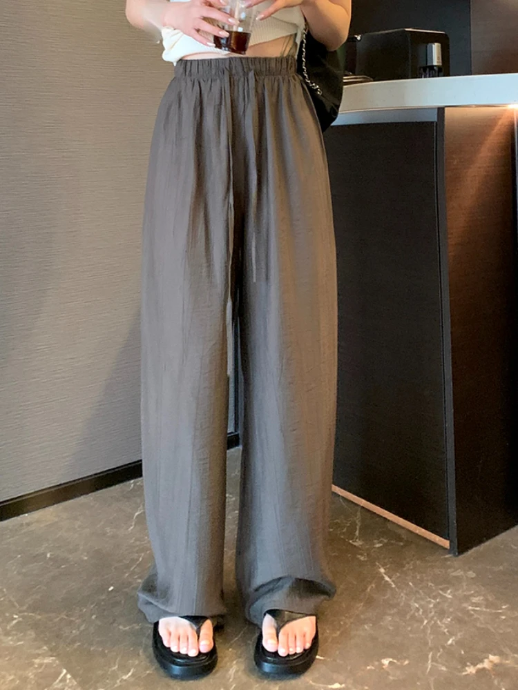 

Vintage Fashion Wide Leg Pants Women Grey Korean Style Elegant Baggy Pants Female High Waist Casual Designer Pants 2023 Summer