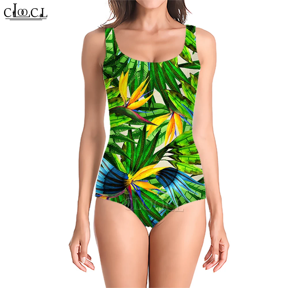 CLOOCL Hawaiian Women Swimsuit Green Leaves Printed Wear for Swim Surf Seaside Holiday Bathing Suit Dropshipping