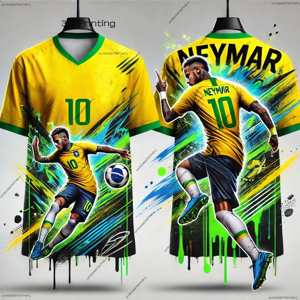 26 New Men's Sports Quick-Dry Neymar Football Jersey, Brazil Football Jersey Street Graffiti ClothingSpecial Football Jersey Set