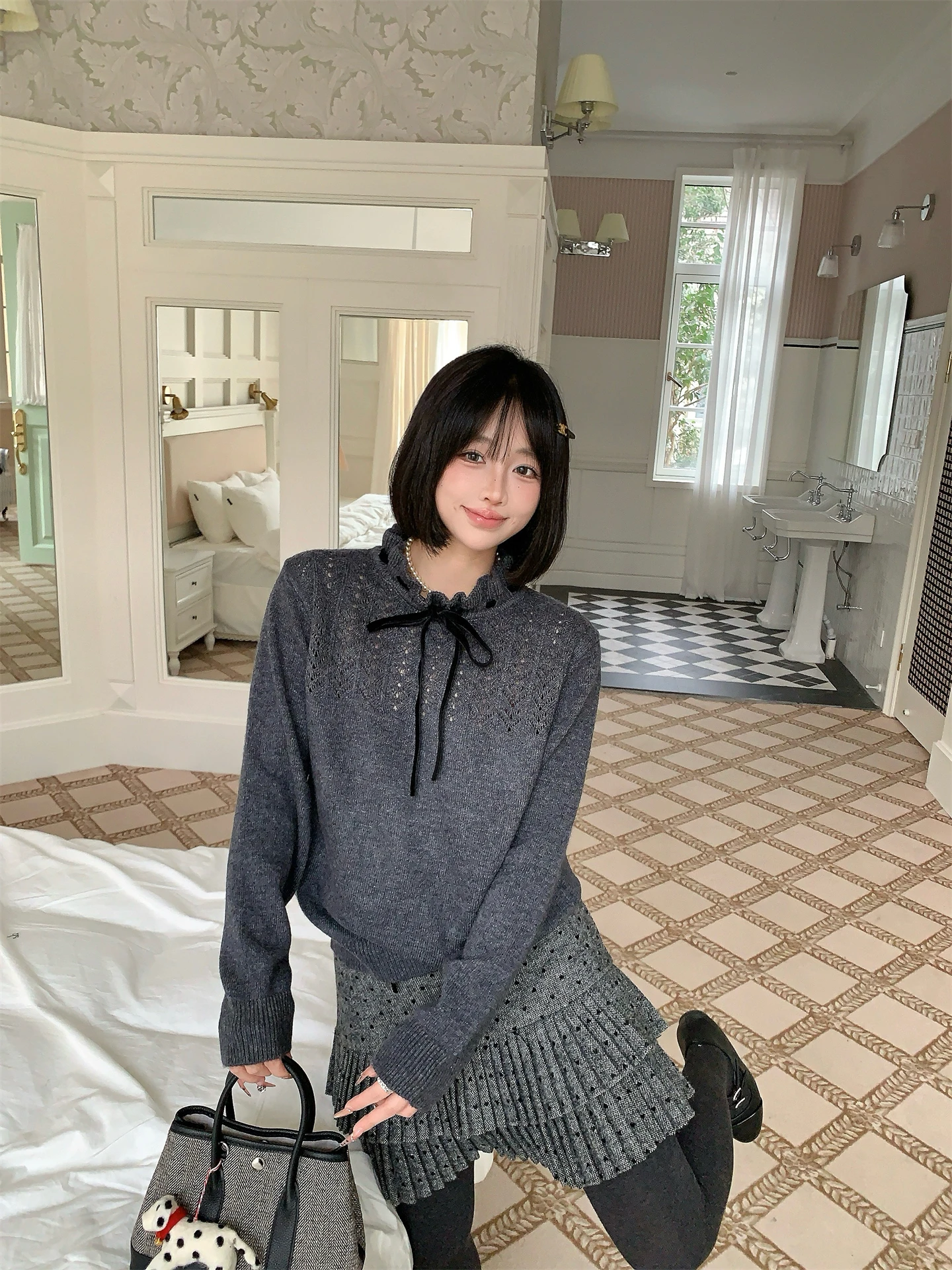 

Женский вязаный свитер Princ Sle Long Sve свободного кроя с деревянными вставками, повседневный, теплый, модный топ