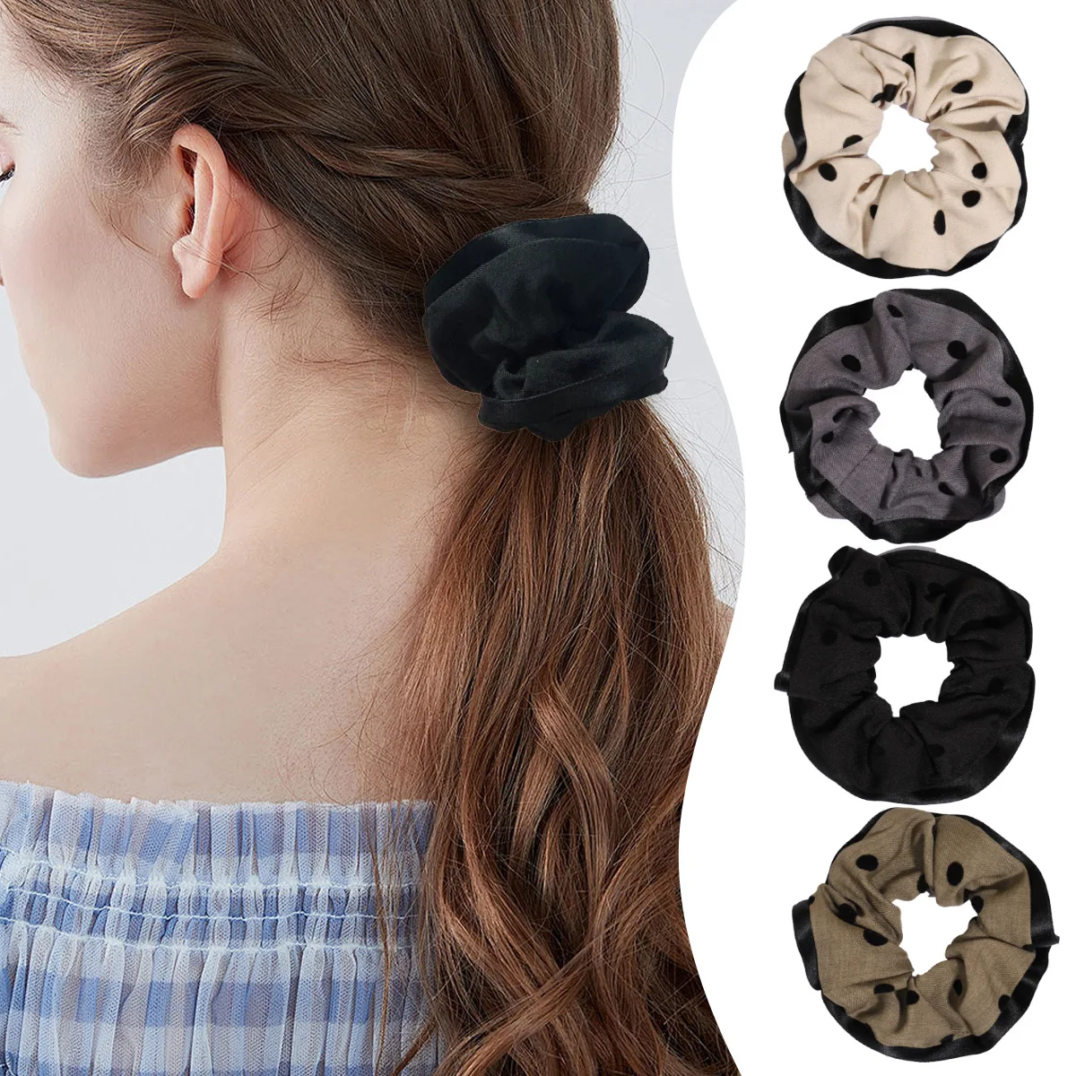 

Korean Minimalist Polka Dot Hair Scrunchies - Oversized High Elastic Ponytail Bands for Women, Durable Bun Ponytail rubber band
