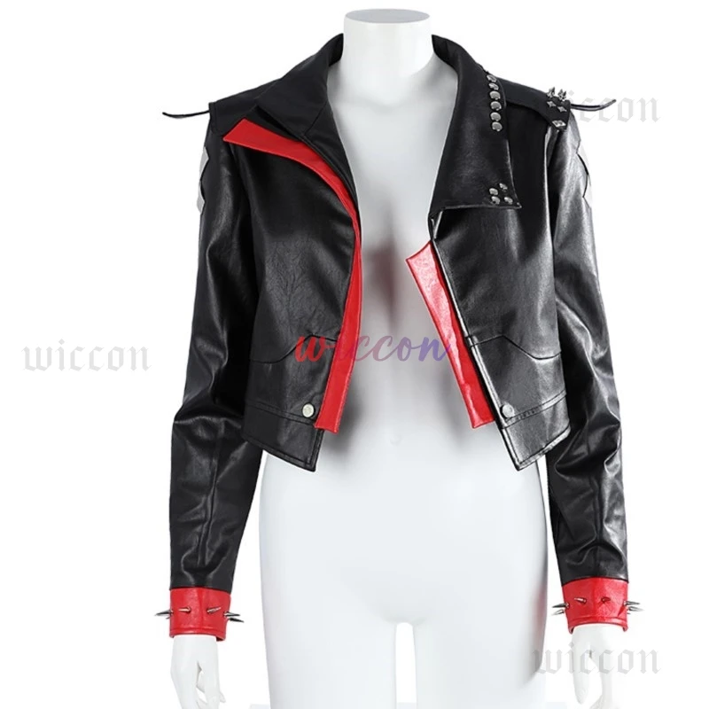 Arcane 2 Game LOL VI Cosplay Manteau en cuir PU noir pour femme, costume féminin, veste de déguisement, haut combiné, fête d'Halloween et de carnaval
