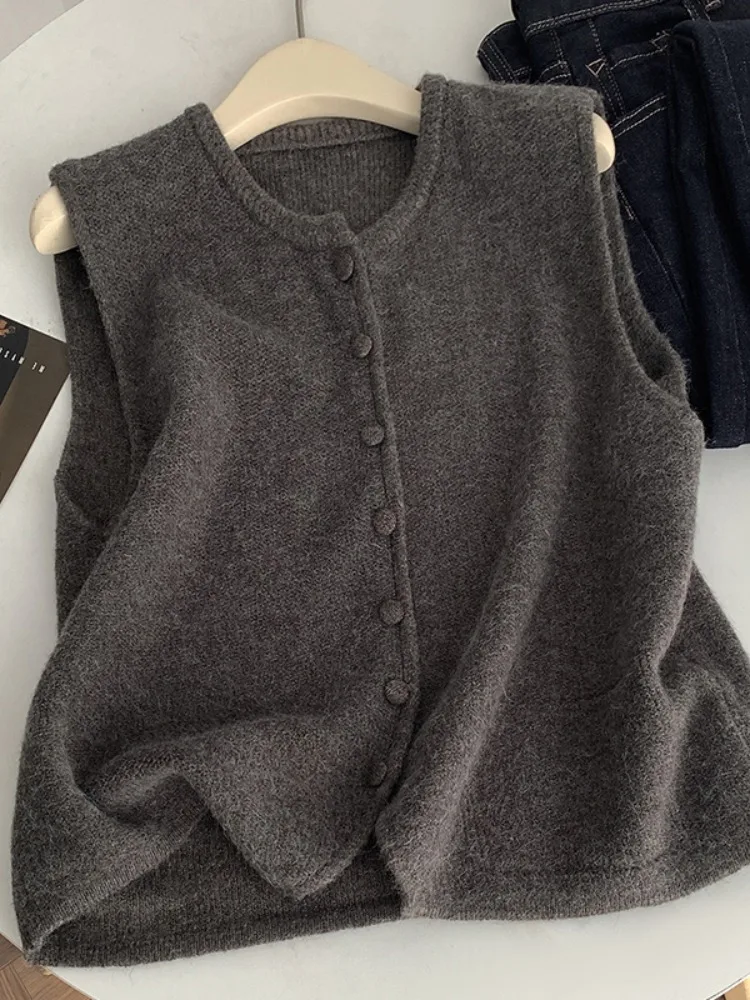 

Мягкий вязаный круглый жилет Ne, женская верхняя одежда, многослойный свитер для похудения, удобный хлопковый топ для поездок на работу