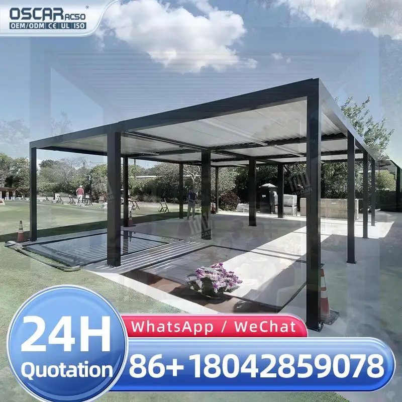 Motorized Grey Arches Louvre Gazebo Aluminum Pergolas With LED Lights for Patio Garden Backyard pergola