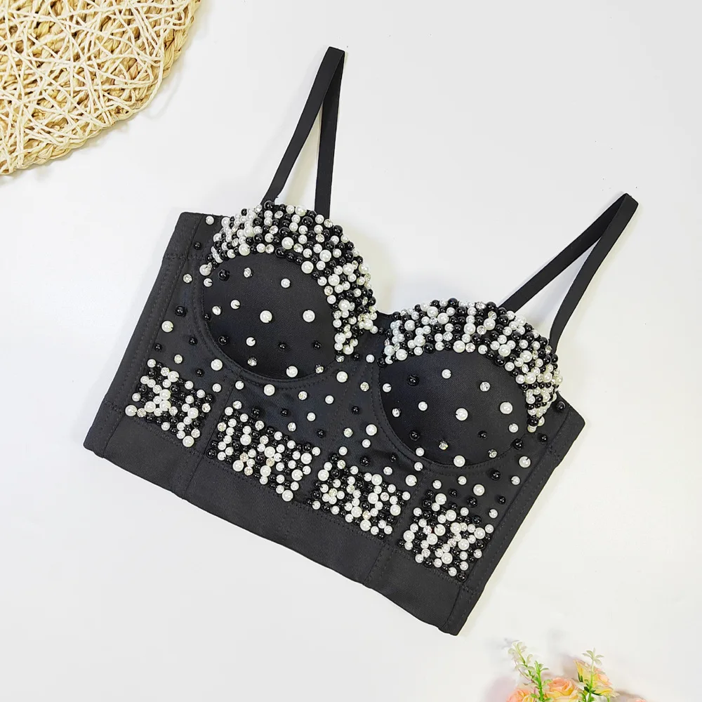 Luxurious Pearl-Studded Crop Top For Women - Flattering And Figure-Hugging Design - New Fashionable Stage Performance Costume