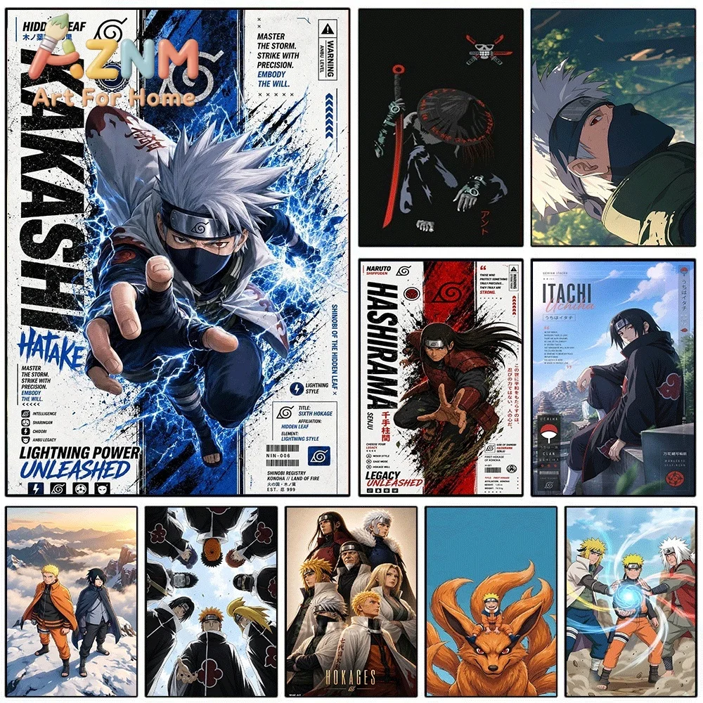 Naruto Anime Canvas Wall Art, Kakashi Itachi Hashirama Naruto Sasuke Character Print, Unframed Canvas Painting for Bedroom Liv