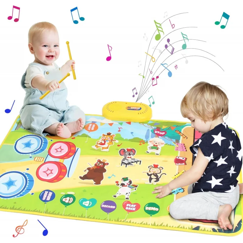 Baby Musical Play Mat,Early Educational 3 in 1 Floor Piano Drum Animal Touch Play Blanket