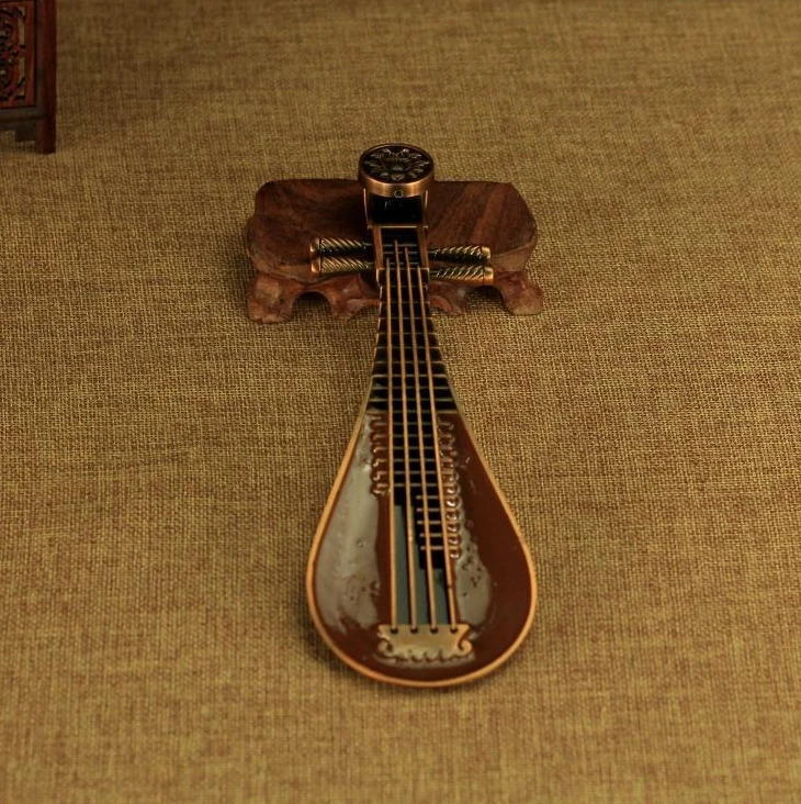 KK Creative Alloy Pipa Guqin Shaped Incense Burner Stick Censer Coil Incense Holder Gift Box