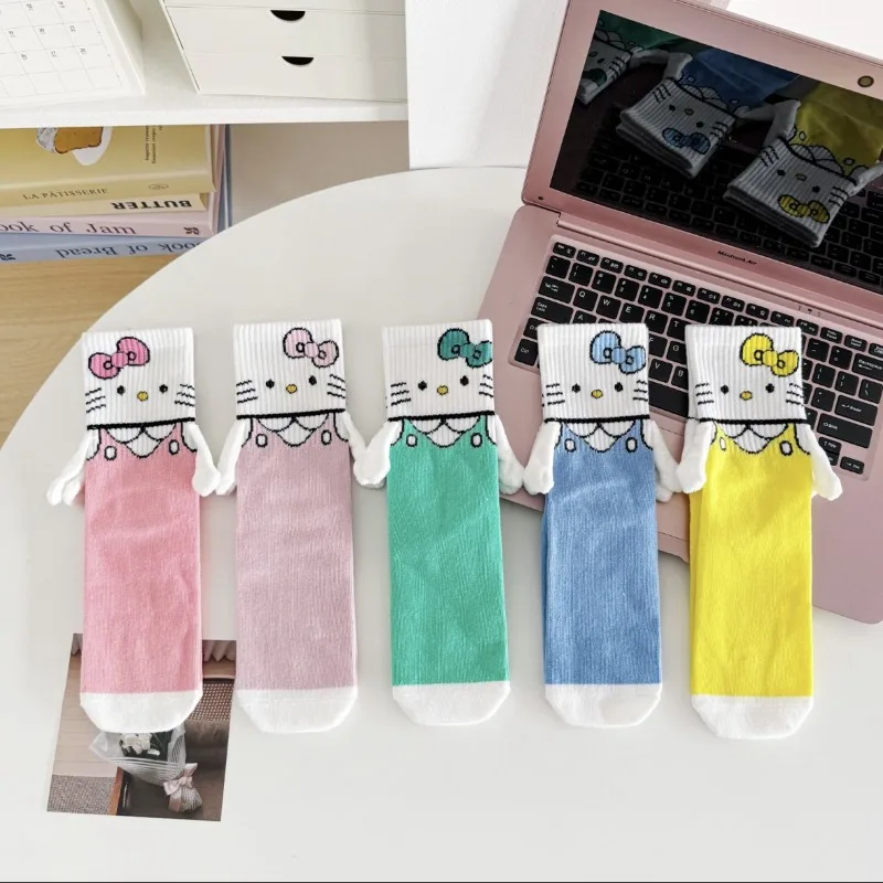 

Sanrio Hello Kitty ins dopamine socks for women holding hands, personalized magnetic suction holding，quirky cute hand-holding