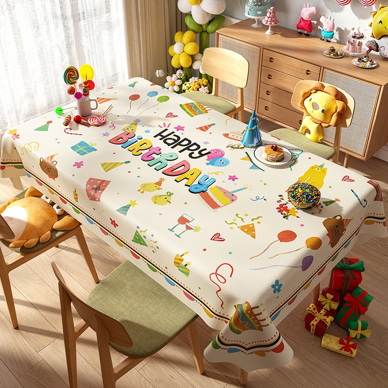 Kids Outdoor Table - Vrolijk verjaardagsfeest, feestelijke tafelkleed, comfortabel PVC
