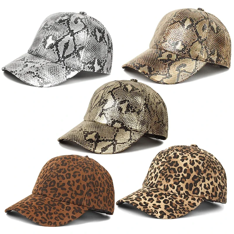 Fashionable Men's and Women's Snake Skin Printed Leather Baseball Cap, Sun Visor Adjustable, Classic Casual Cap, Hip-hop