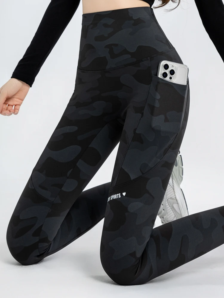 

High Waist Camouflage arkskin Pants Women's Autumn Winter Fce Lined Fitn Yoga Trousers Slimming Bot Casual Wear