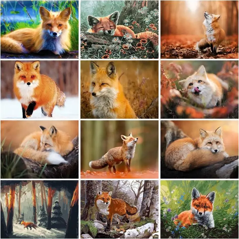 

CHENISTORY Painting By Numbers Fox Drawing On Canvas Diy Pictures By Number Animal Hand Painted Home Decoration For Kids Gift